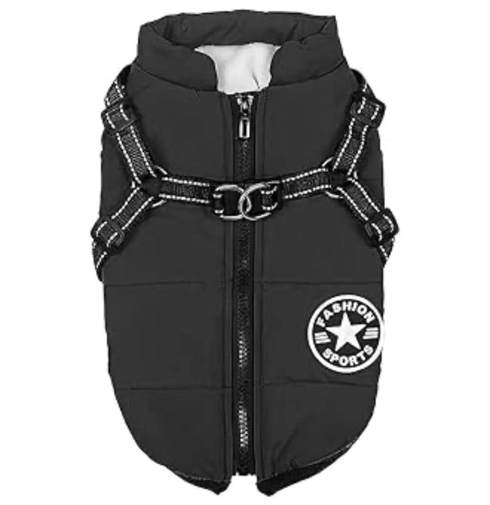 Dog Rain Coat Winter Jacket Sz L Black Full Zip Warm Fleece Interior Waterproof